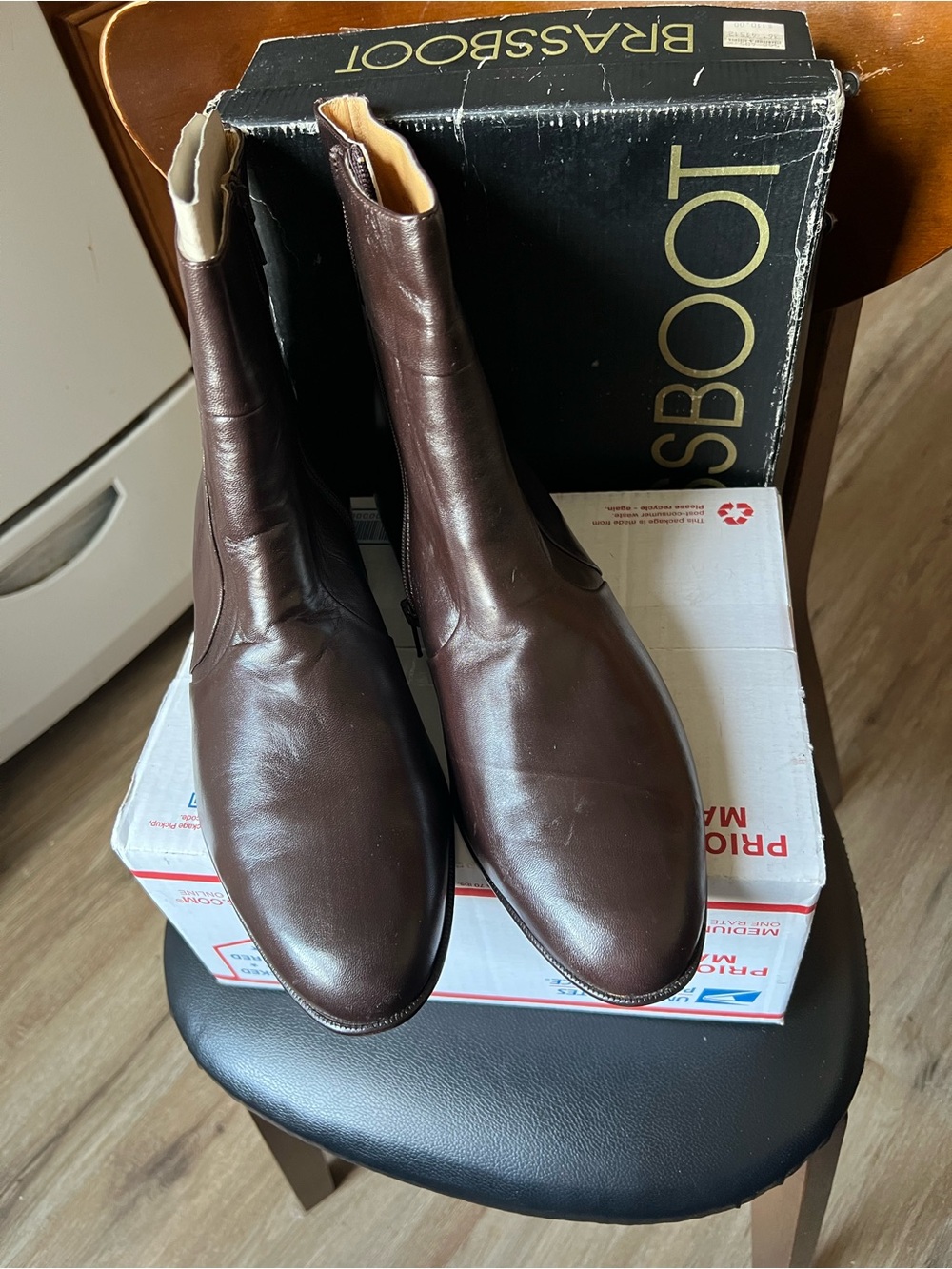 Brass Boot Spain Men's Brown Leather Side-Zip Ankle Boots-size 11M NEW IN BOX